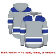 Silver Royal Blue Raglan Lace-Up Neck Hockey Hoodie Jersey 7