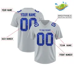 Silver Royal Blue Sequin Lettering Football Jersey 2