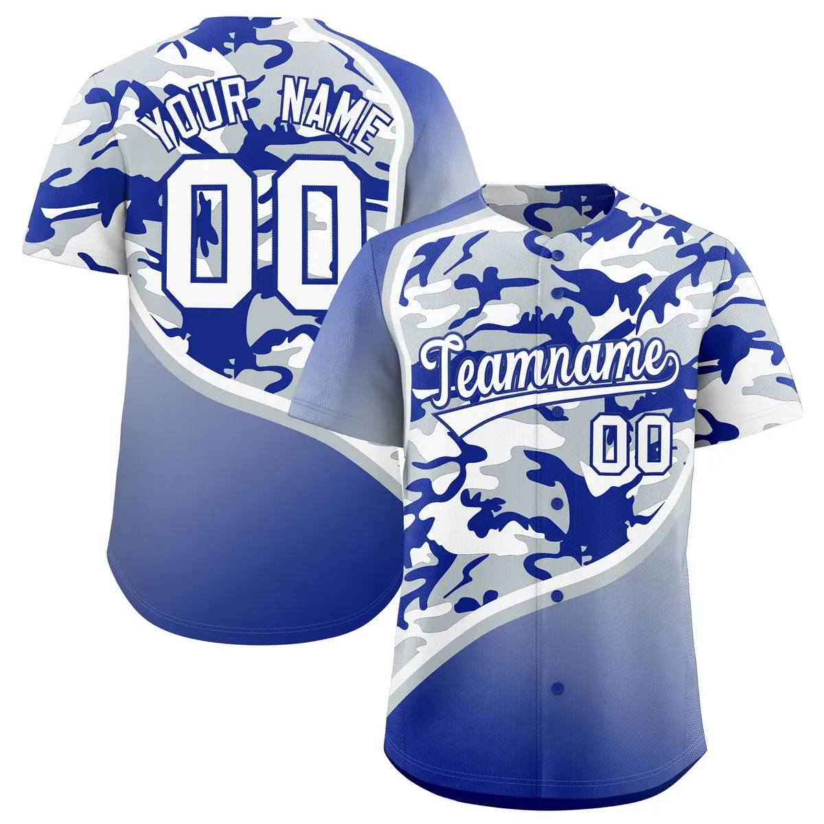 Silver Royal Blue White Camo Gradient Baseball Jersey