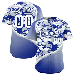 Silver Royal Blue White Camo Gradient Baseball Jersey