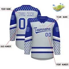 Silver Royal Blue White Star Series Lace-Up Neck Hockey Jersey 2