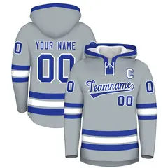 Silver Royal Blue Wrinkle-Resistant Lace-Up Neck Hockey Hoodie 1