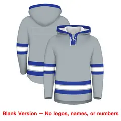 Silver Royal Blue Wrinkle-Resistant Lace-Up Neck Hockey Hoodie 7