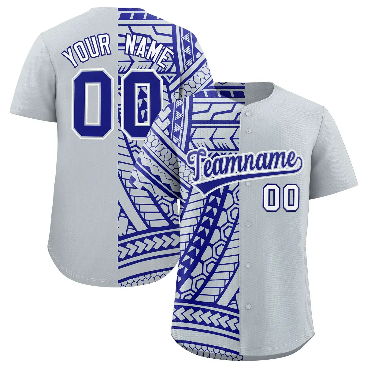 Silver Royal Tribal Split Baseball Jersey