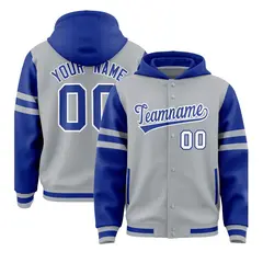 Silver Royal Varsity Letterman Hoodie Jacket Raglan Three Stripes 1