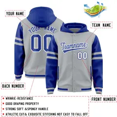 Silver Royal Varsity Letterman Hoodie Jacket Raglan Three Stripes 4