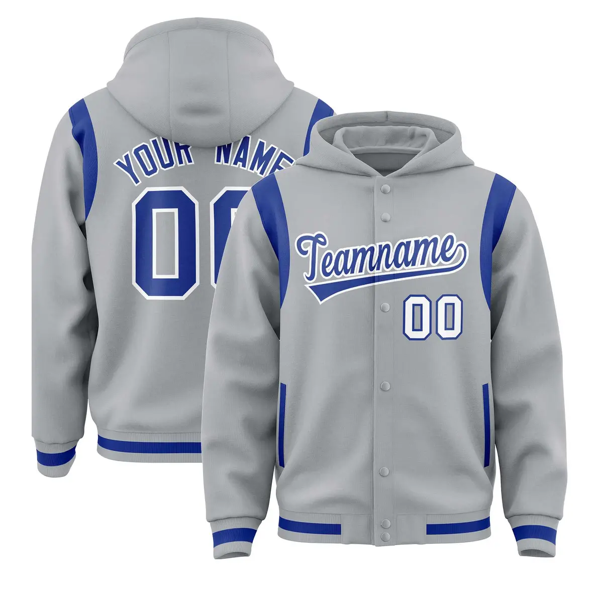 Silver Royal Varsity Letterman Shoulder Color Block Jacket Hoodie