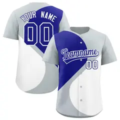 Silver Royal White Half Heart Color Block Baseball Jersey