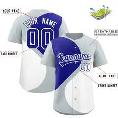 Silver Royal White Half Heart Color Block Baseball Jersey 2