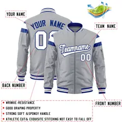 Silver Royal-White Varsity Full-Zip Shoulder Color Block Letterman Bomber Jacket 2
