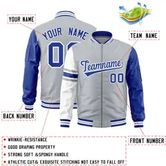 Silver Royal-White Varsity Stripe Raglan Letterman Bomber Jacket 2
