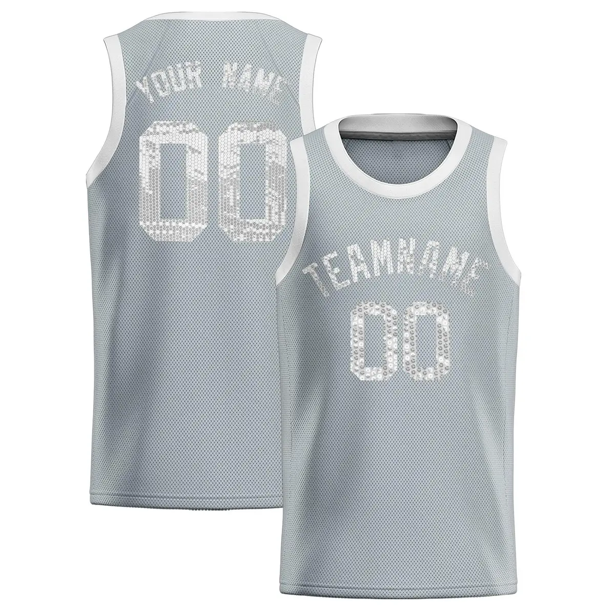 Silver Sequined Trim Athletic Basketball Jersey