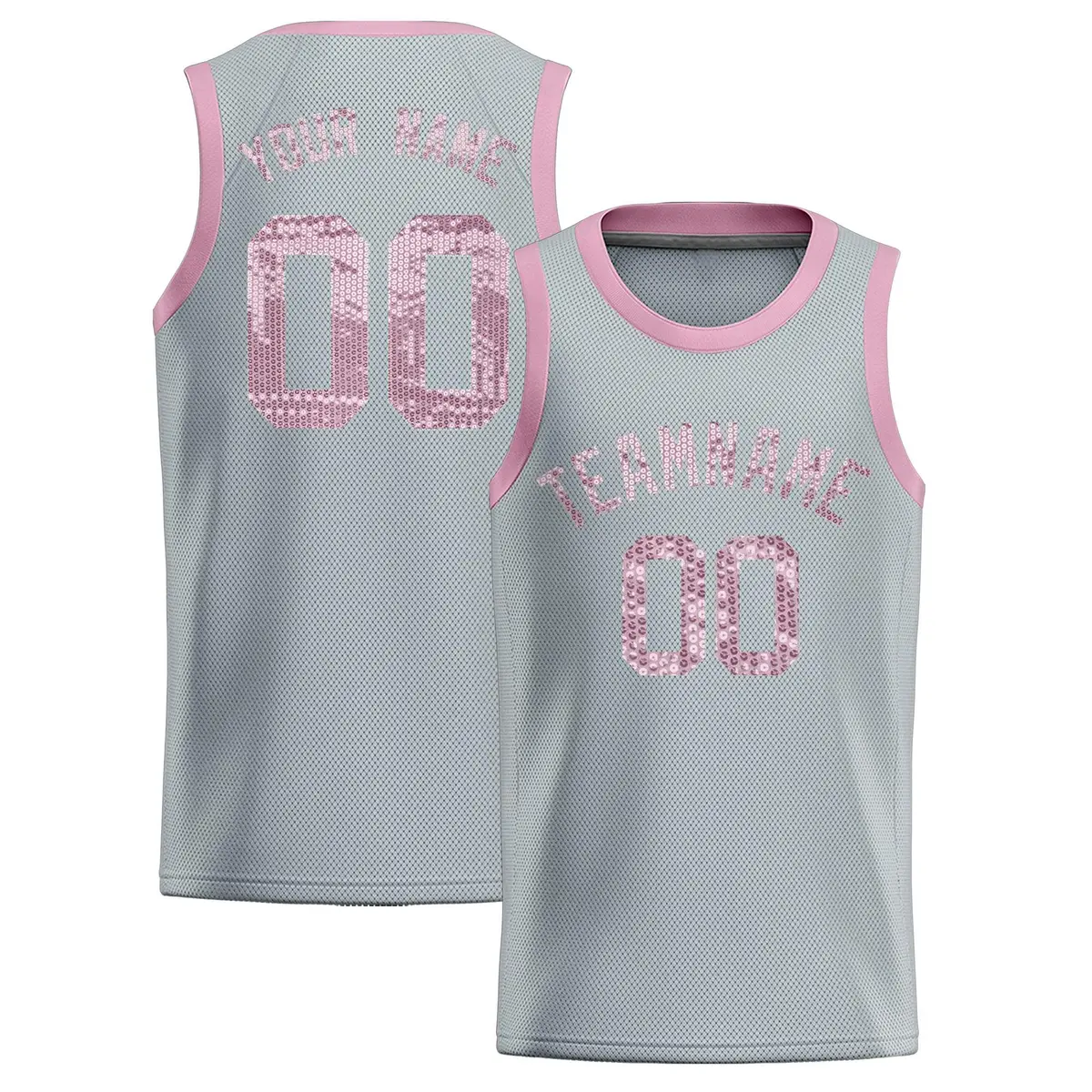 Silver Sequined Trim Athletic Basketball Jersey