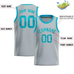 Silver Sequined Trim Athletic Basketball Jersey 2