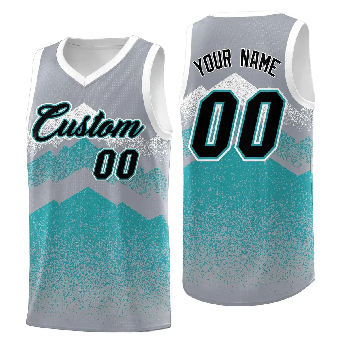 Silver Teal Mountain Fade Gradient Fashion Basketball Jersey