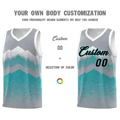Silver Teal Mountain Fade Gradient Fashion Basketball Jersey 3