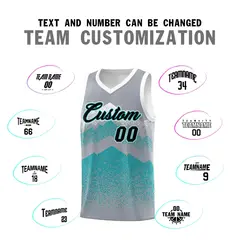 Silver Teal Mountain Fade Gradient Fashion Basketball Jersey 4