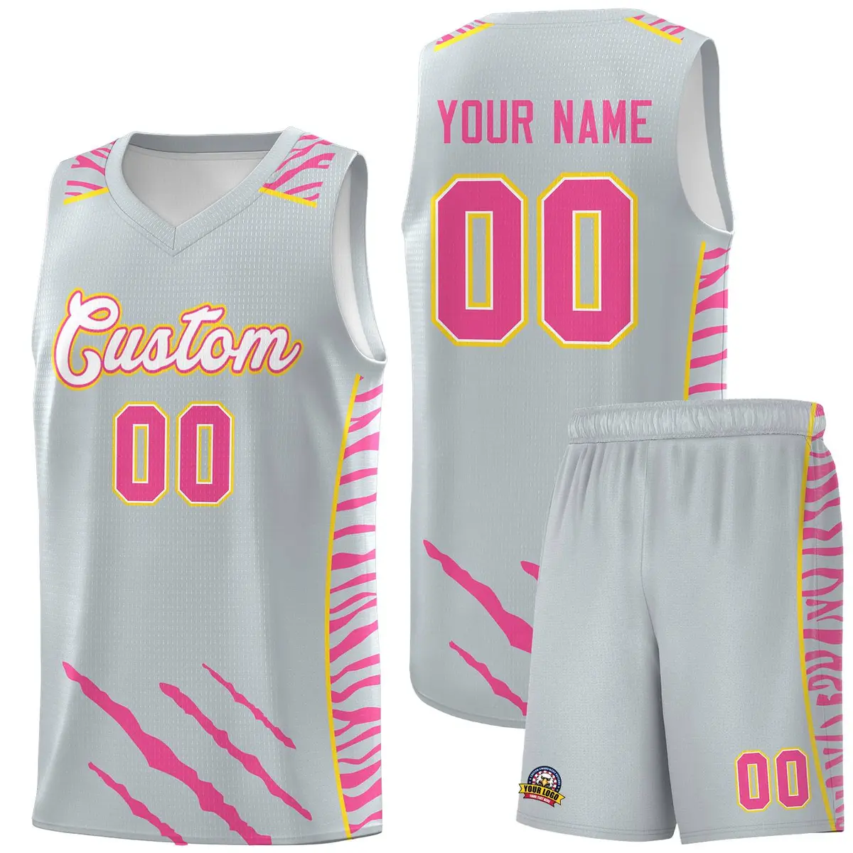 Silver Tiger Claw Pattern Sports Uniform Basketball Jersey