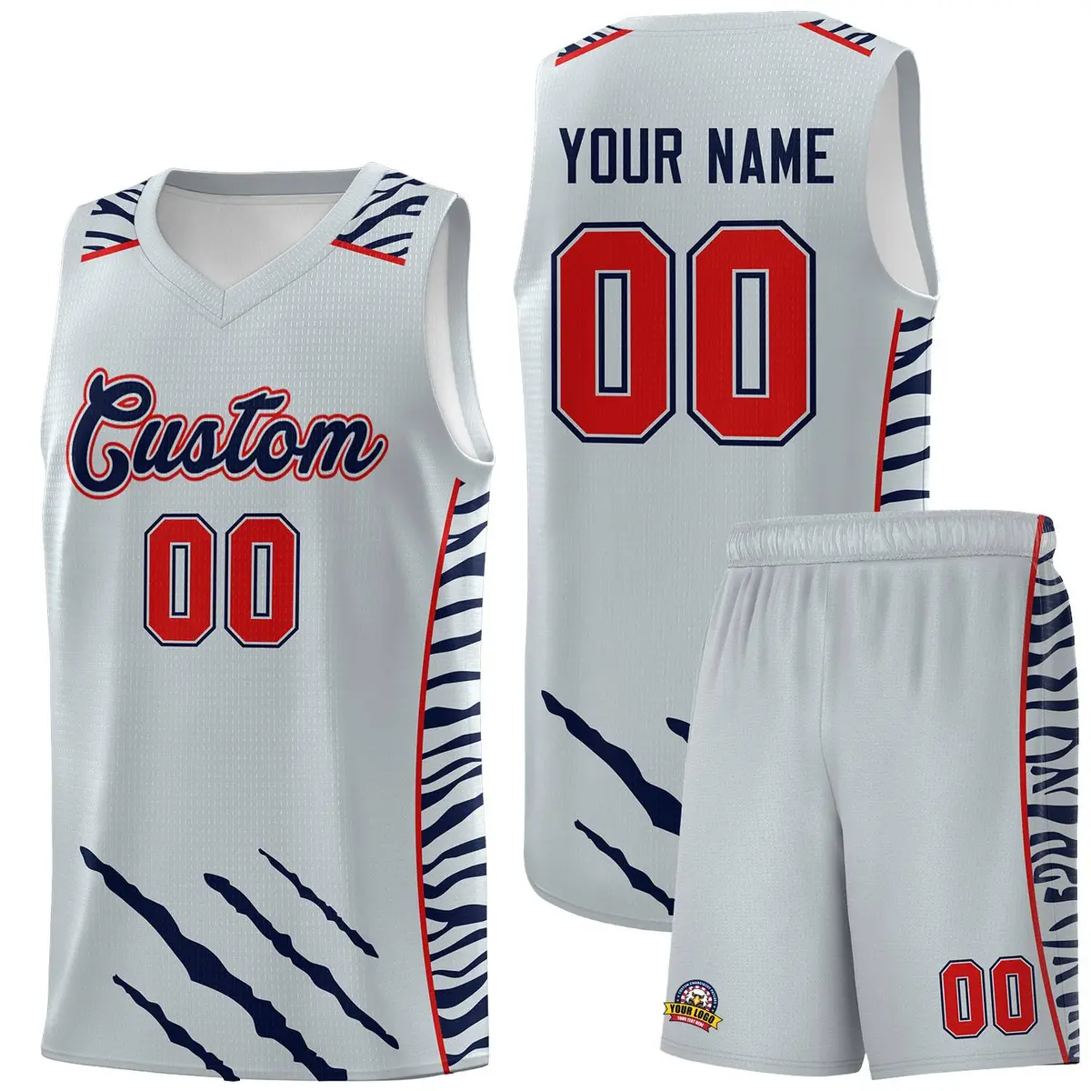 Silver Tiger Claw Pattern Sports Uniform Basketball Jersey
