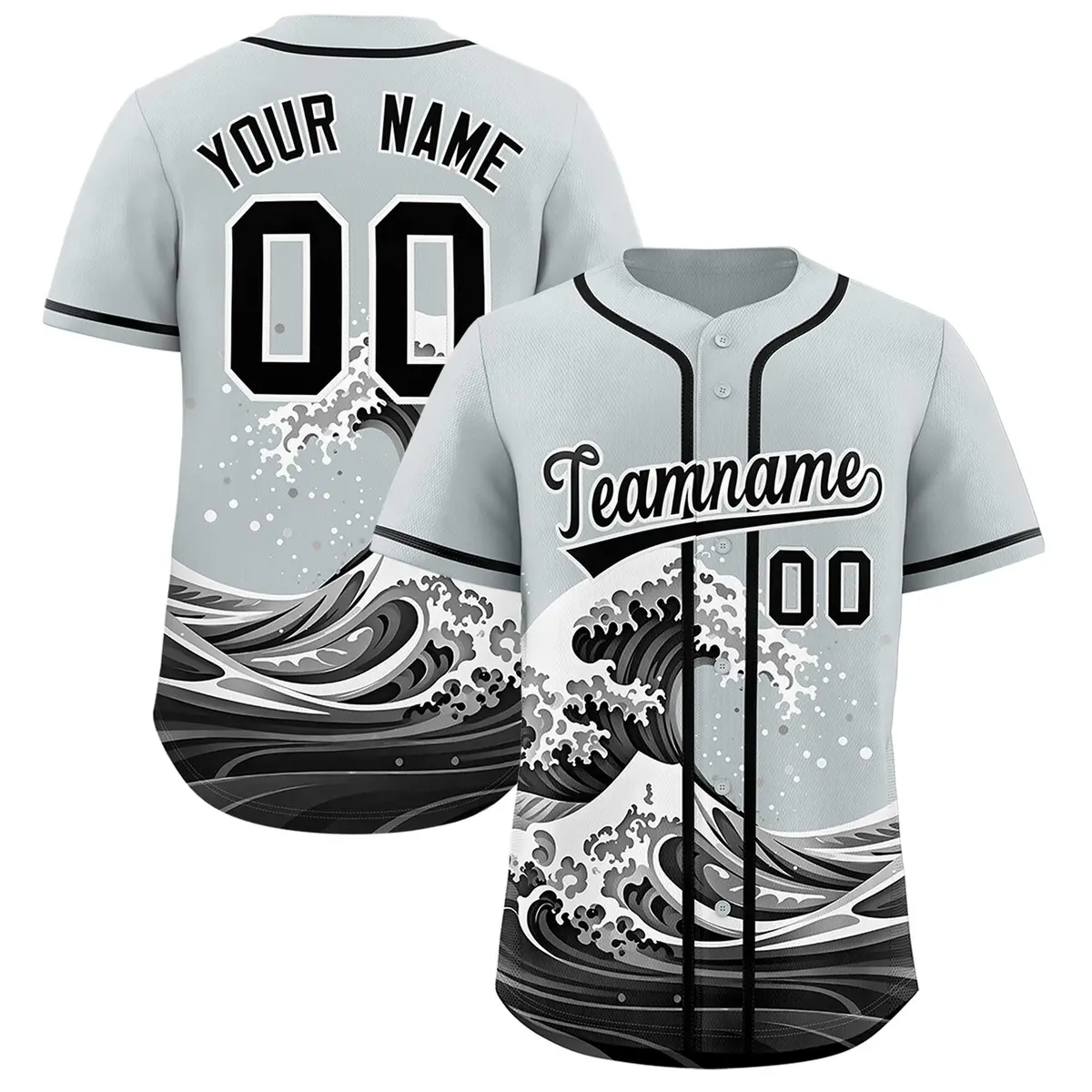Silver Wave Graffiti Pattern Baseball Jersey