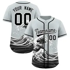 Silver Wave Graffiti Pattern Baseball Jersey 1