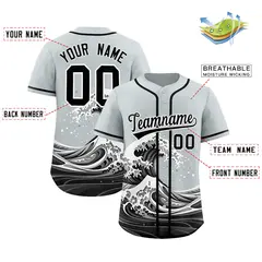 Silver Wave Graffiti Pattern Baseball Jersey 2
