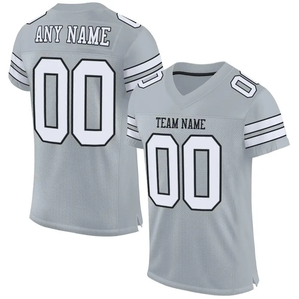 Silver White-Black Mesh Football Jersey