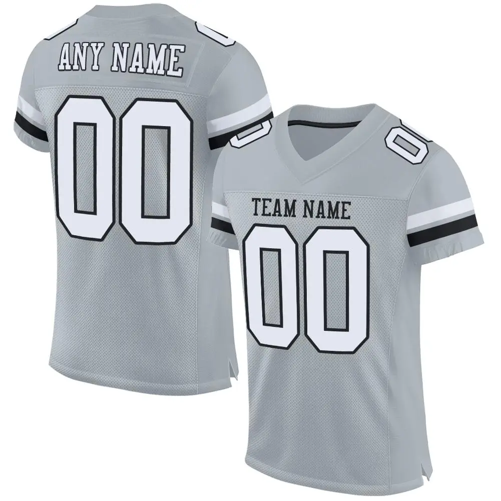 Silver White-Black Mesh Football Jersey