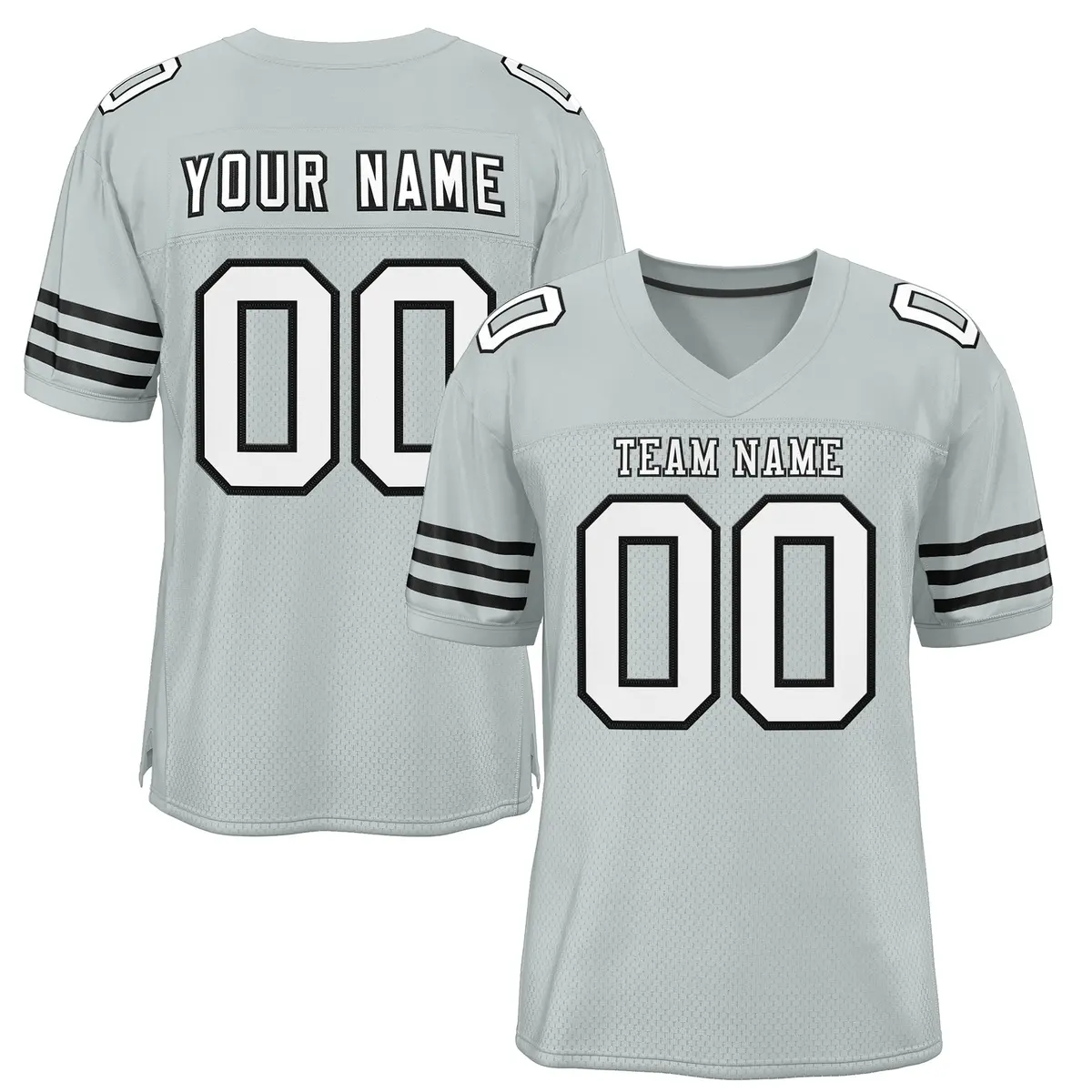 Silver White-Black Mesh Football Jersey