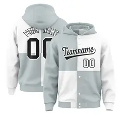 Silver White Four Squares Color Block Varsity Letterman Jacket Hoodie
