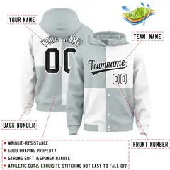 Silver White Four Squares Color Block Varsity Letterman Jacket Hoodie 4