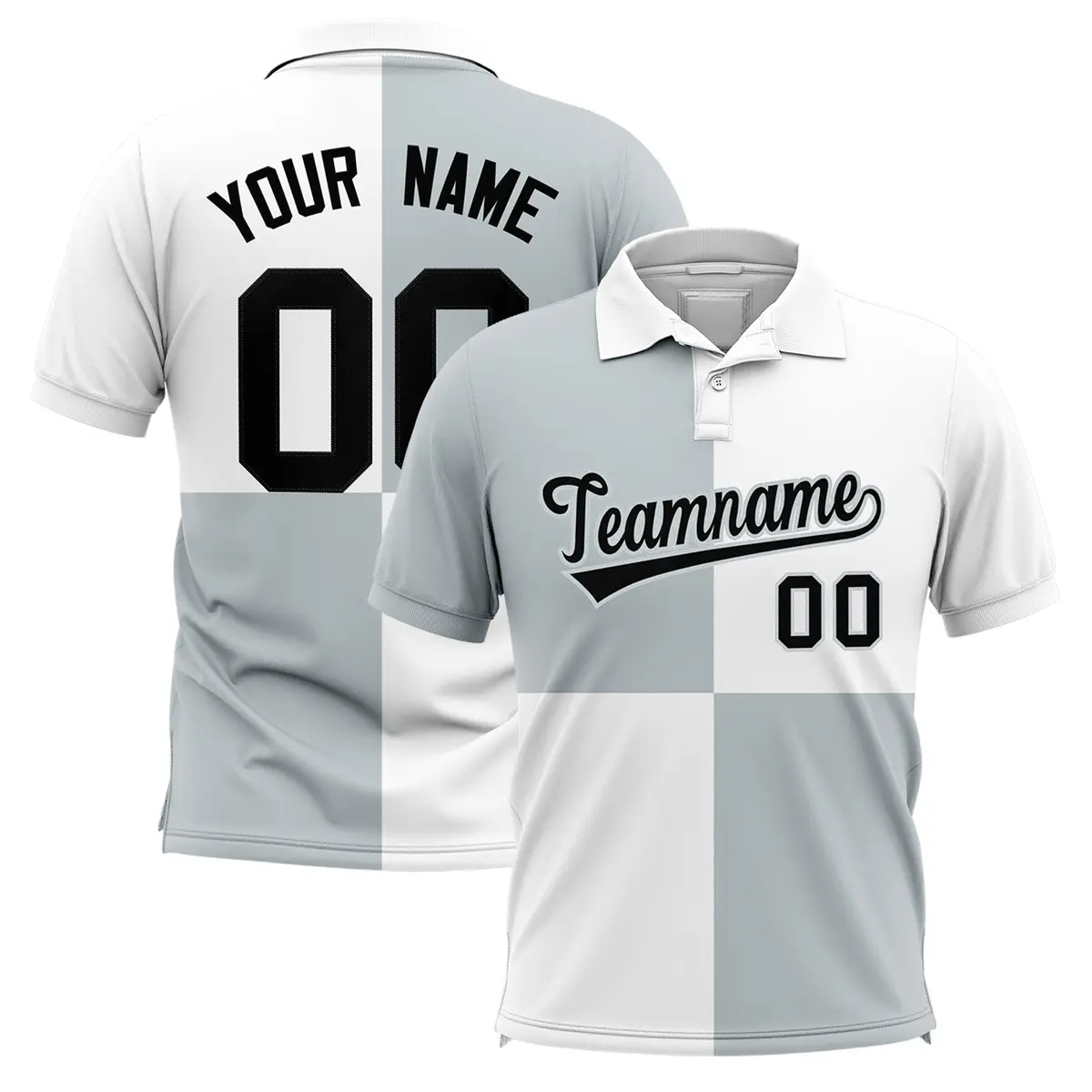 Silver White Four Squares Performance Polo Shirt