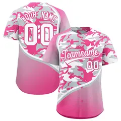 Silver White Pink Camo Gradient Fashion Baseball Jersey 1