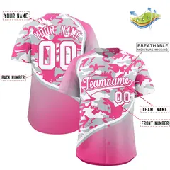 Silver White Pink Camo Gradient Fashion Baseball Jersey 2