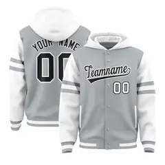 Silver White Raglan Three Stripes Varsity Letterman Jacket Hoodie