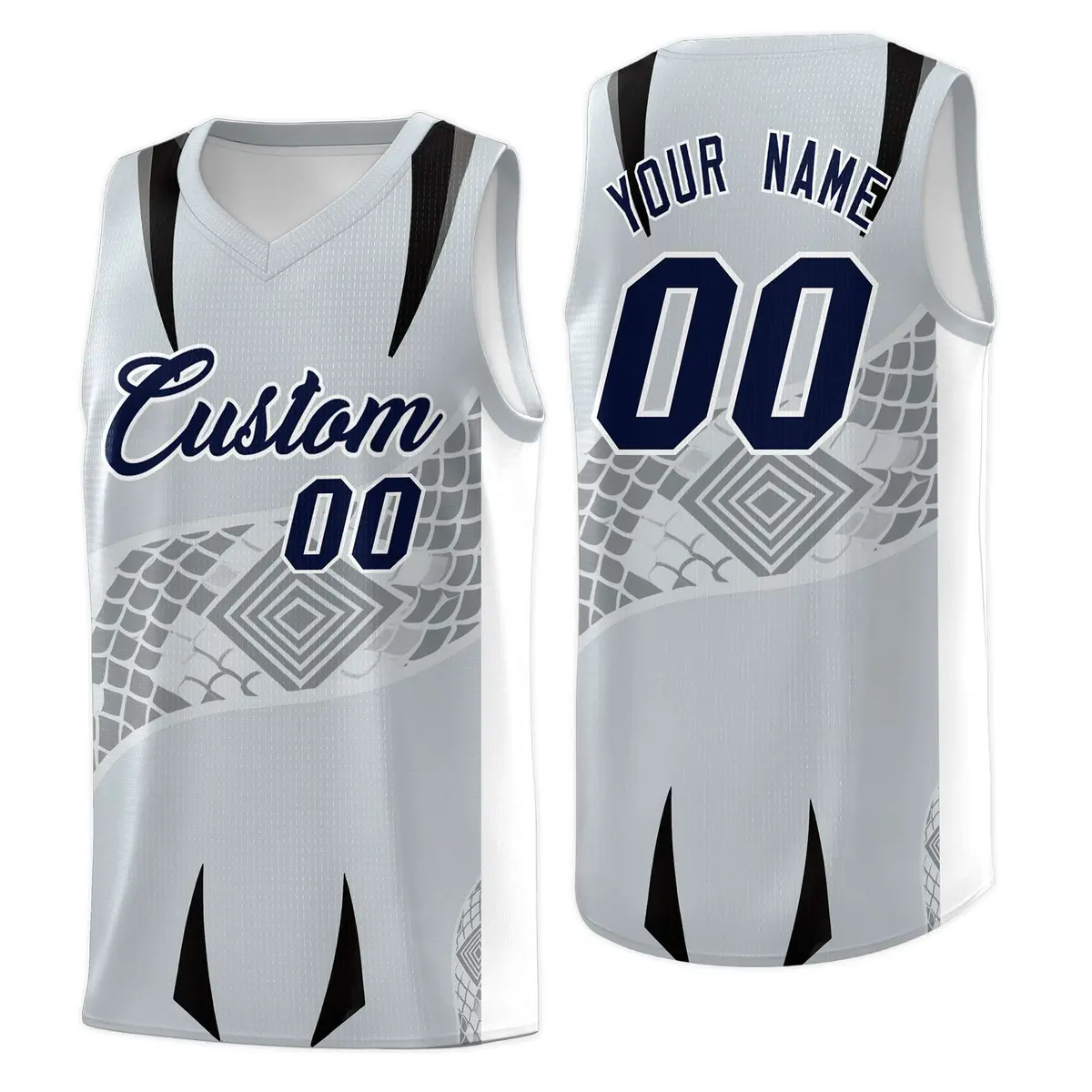 Silver White Snake Scale Venomous Fang Graffiti Basketball Jersey