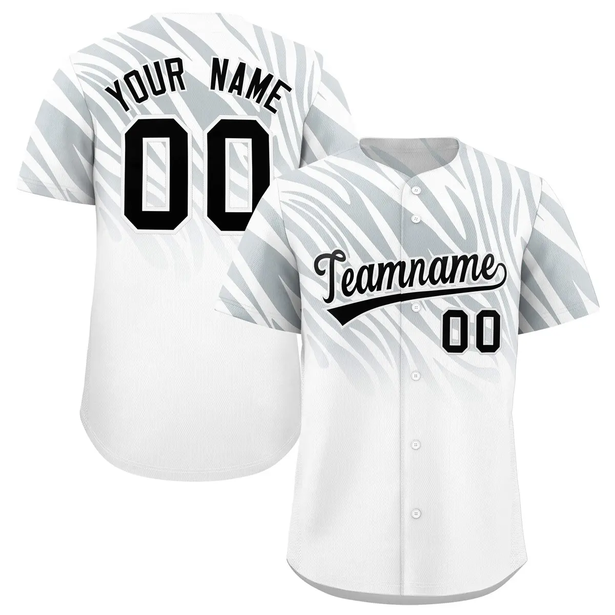Silver White Tiger Stripe Gradient Baseball Jersey
