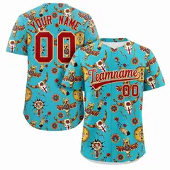 Sky Blue 3D Graffiti Pattern Authentic Baseball Jersey