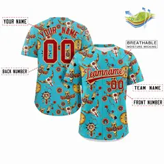 Sky Blue 3D Graffiti Pattern Authentic Baseball Jersey 2