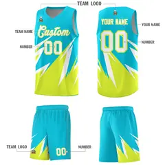 Sky Blue Abstract Mountain Pattern Basketball Jersey 4