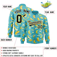 Sky Blue Banana Pattern Varsity Letterman Bomber Jacket 2