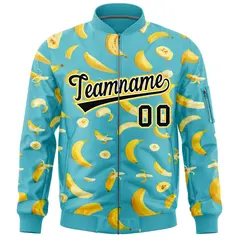 Sky Blue Banana Pattern Varsity Letterman Bomber Jacket 3