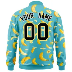 Sky Blue Banana Pattern Varsity Letterman Bomber Jacket 4