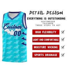 Sky Blue Bat Pattern Halloween Basketball Jersey 2