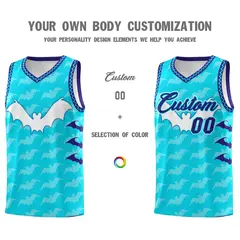 Sky Blue Bat Pattern Halloween Basketball Jersey 3