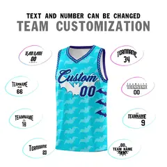 Sky Blue Bat Pattern Halloween Basketball Jersey 4