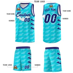 Sky Blue Bat Pattern Halloween Basketball Jersey 5
