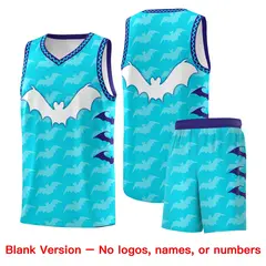 Sky Blue Bat Pattern Halloween Basketball Jersey 7
