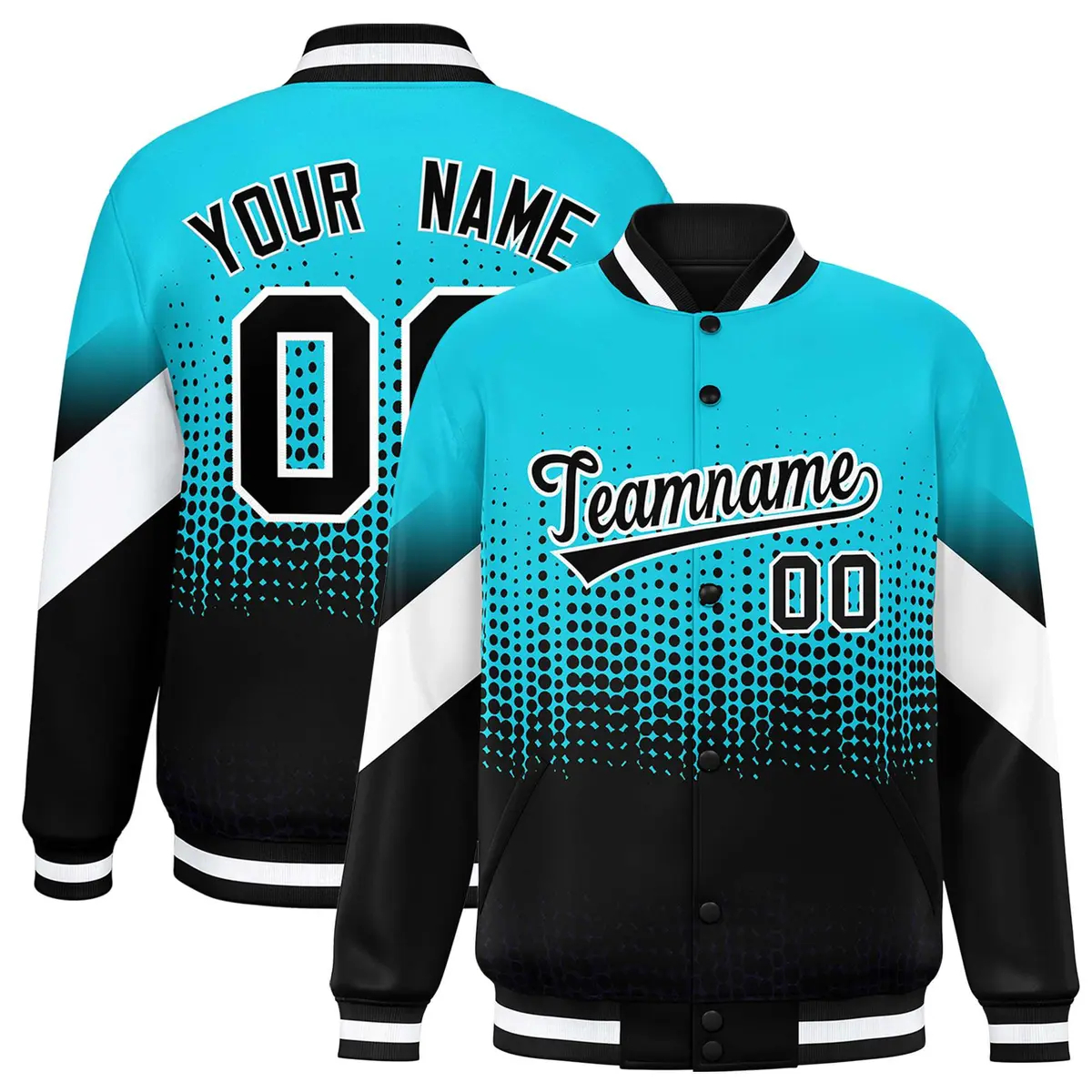 Sky Blue Black Gradient Polka Dot Varsity Letterman Jacket