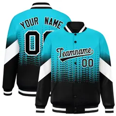 Sky Blue Black Gradient Polka Dot Varsity Letterman Jacket 1